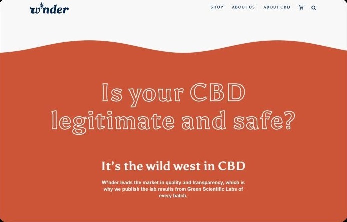 Lab results page hero on a burnt orange background with outlined type asking Is your CBD legitimate and safe and the subhead It's the wild west in CBD.